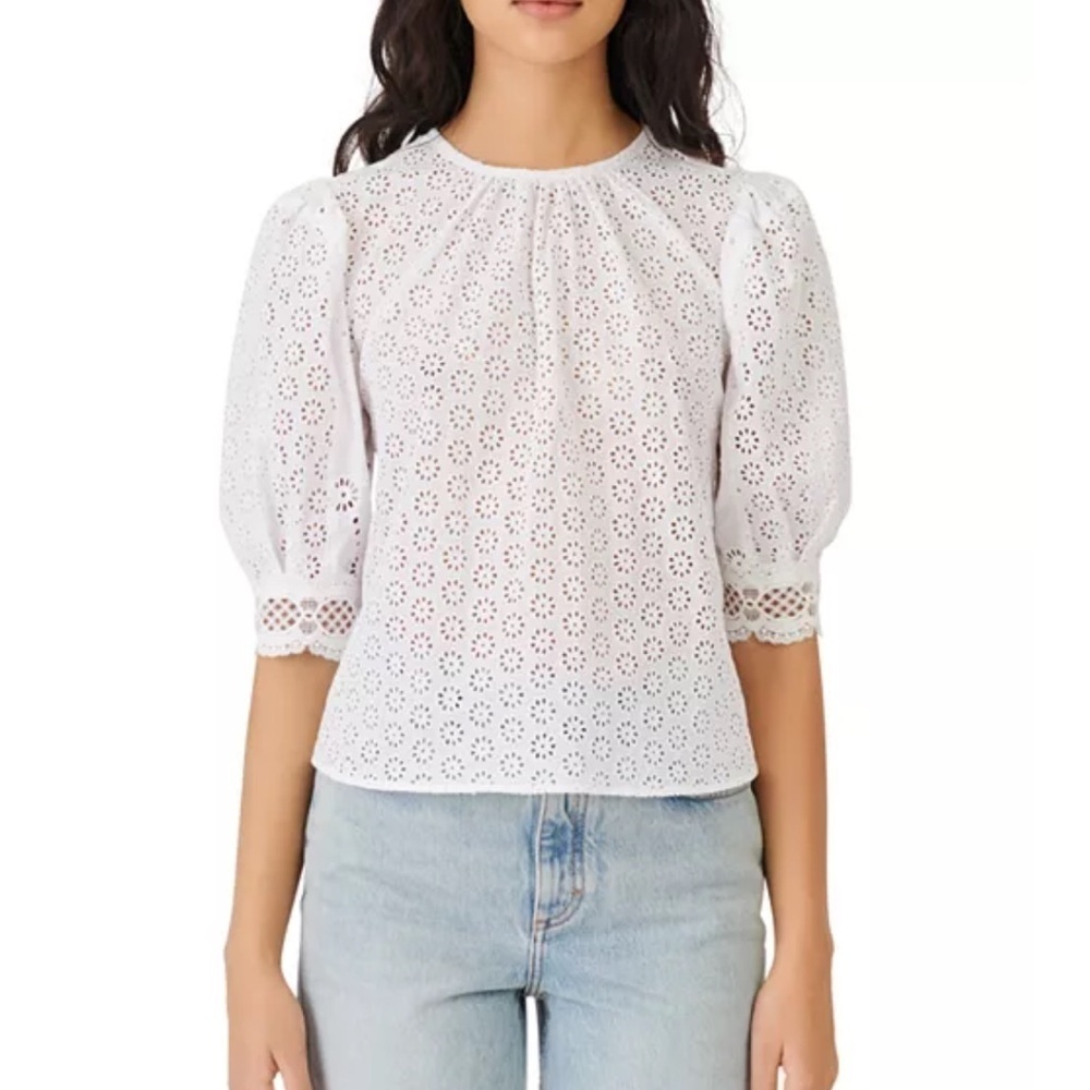 NWT Maje Lilou Eyelet Blouse Top With Cutout Ecru White L